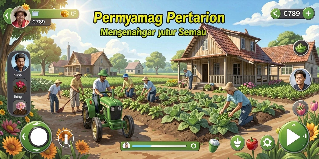 Screenshot C789 menampilkan gameplay seru saat panen hasil pertanian.