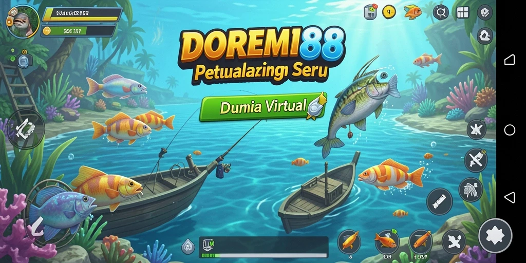 Tampilan gameplay DOREMI88 dengan momen menangkap ikan yang seru.