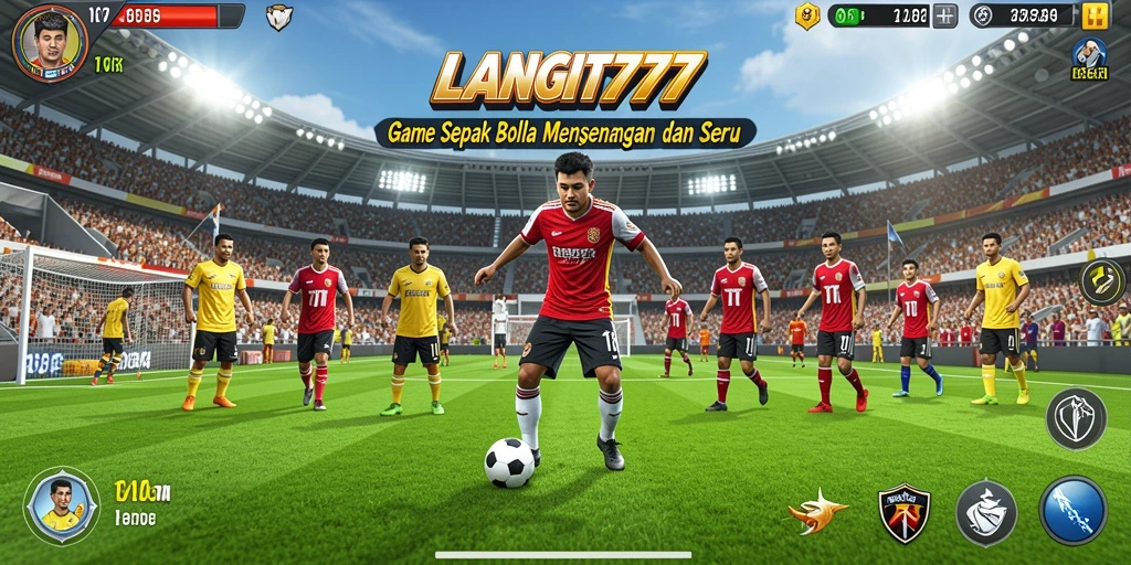 Gameplay LANGIT777 yang seru dan penuh aksi sepak bola.