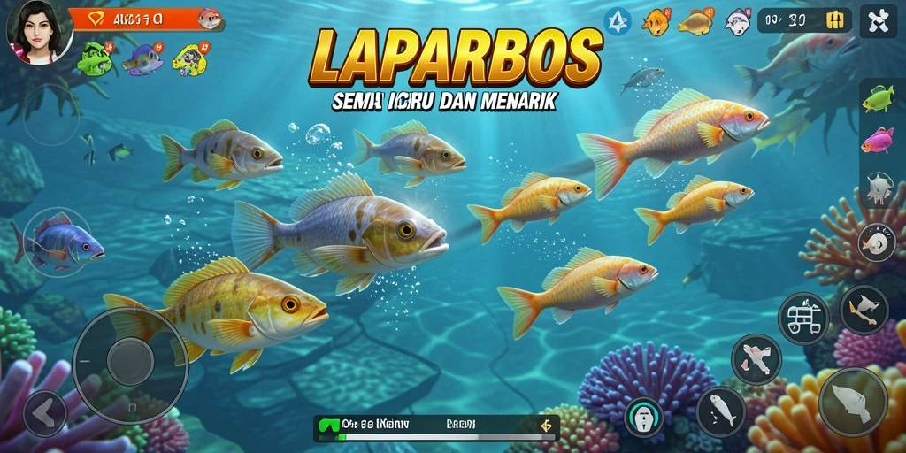 Tampilan gameplay LAPARBOS dengan aksi menembak ikan yang seru.