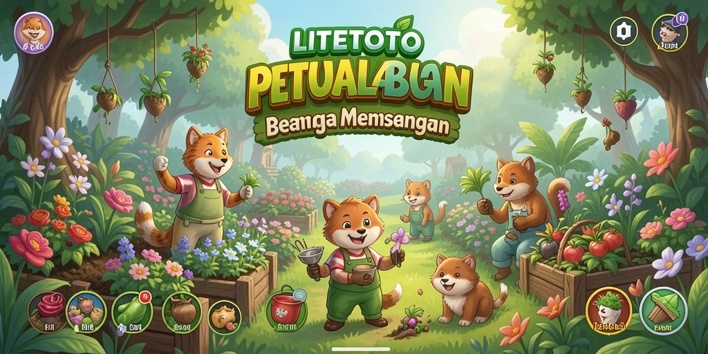 Tampilan gameplay LITETOTO dengan kebun yang hijau dan hewan ternak.