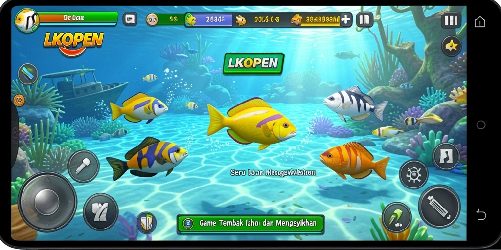 Gameplay menarik dari LKOPEN yang menunjukkan aksi menembak ikan.