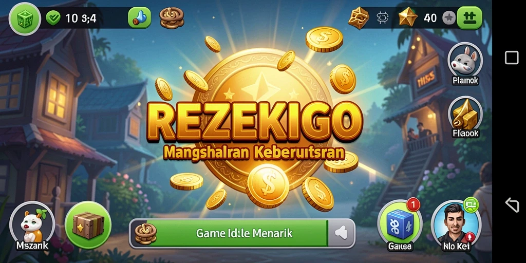 Tampilan gameplay <strong>REZEKIGO</strong> yang menampilkan kemajuan otomatis.