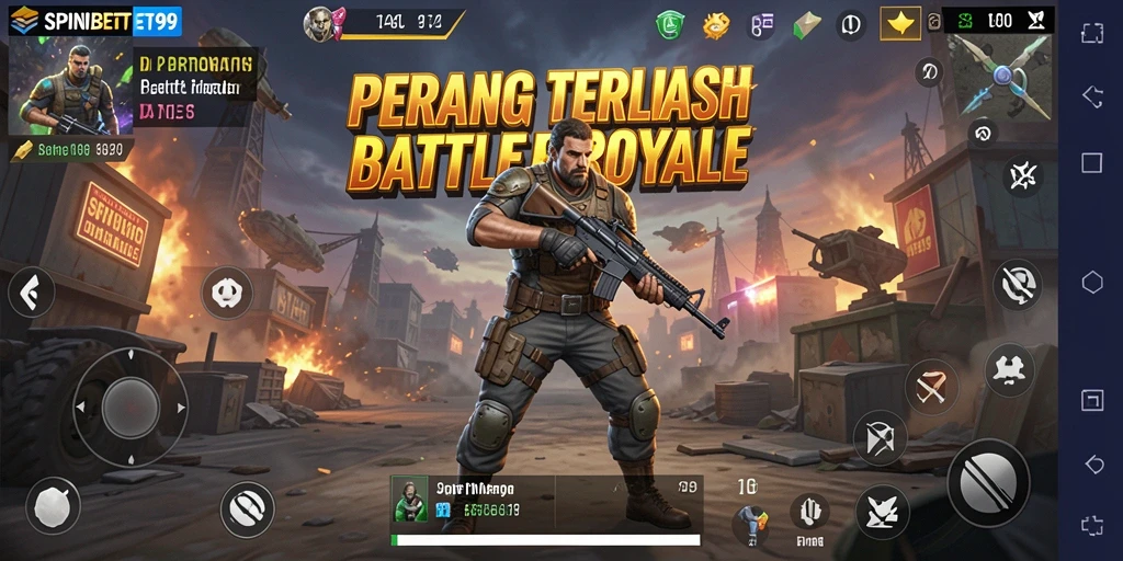 Screenshot gameplay SPINBET99 menunjukkan aksi seru dalam pertarungan Battle Royale.
