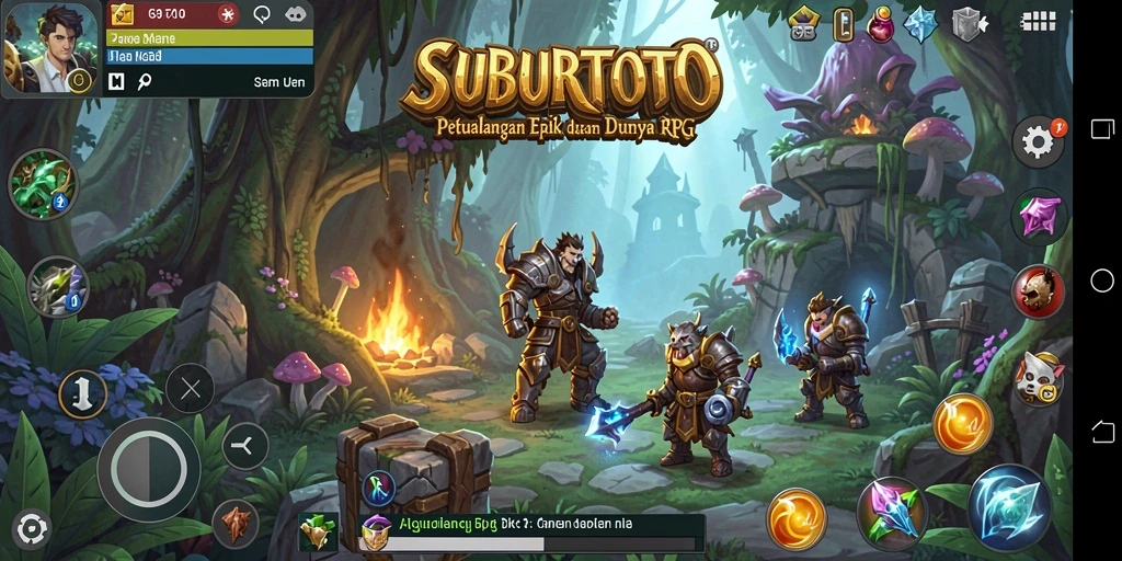 Gameplay SUBURTOTO yang seru dengan pertarungan strategi RPG.