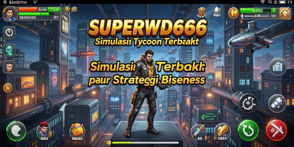 Tampilan utama gameplay <strong>SUPERWD666</strong> menampilkan pengelolaan bisnis yang interaktif.