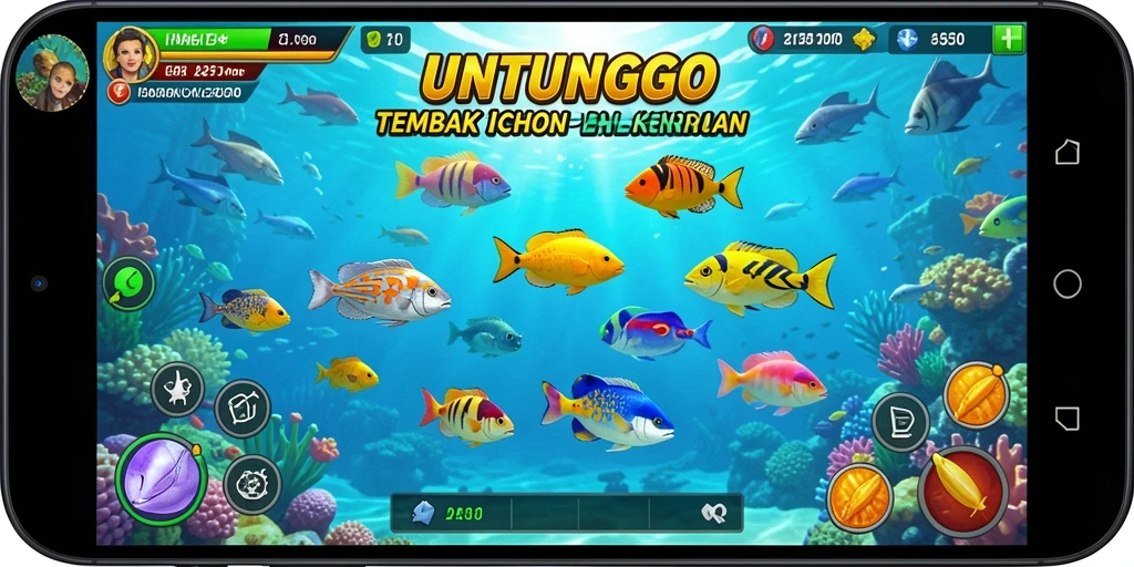 Screenshot gameplay UNTUNGGO menampilkan aksi seru menembak ikan.