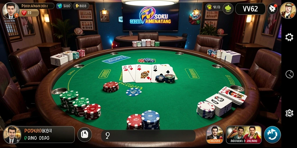 Tampilan aksi seru dalam permainan Poker di VV62.